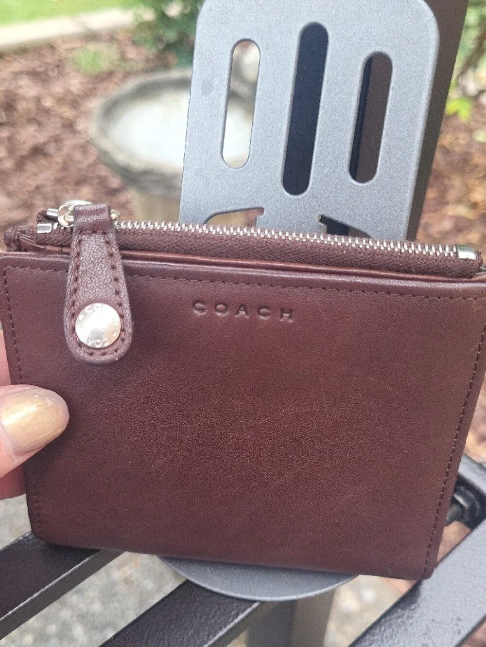 Coach  Dark Brown Leather Zip Card Wallet